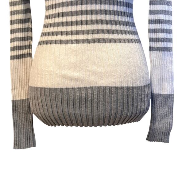 Y2K Its About Time Scoop Neck Ribbed Stripe Sweater White Gray Women’s Medium - Picture 14 of 16